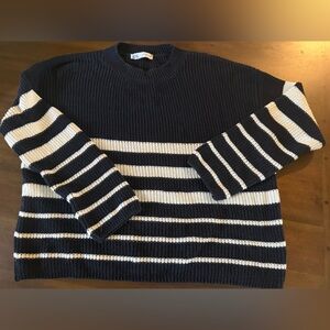 Zara Striped Knit Sweater medium navy blue